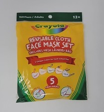 Crayola 5pcs Reusable Cloth Face Mask Set Multicolor Mesh Bag Teachers/Adults
