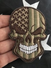 Army Green USA SKULL Tactical Embroider American Flag Hk/Lp Patch BDU