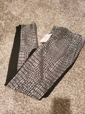 NWT Diane Von Furstenberg Alexis Metallic Jacquard Alligator Pants Silver Black