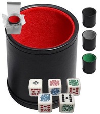 16mm White Poker Dice Clubs Ace PU Leather Red Felt Lined Dice Cup Sealed Box