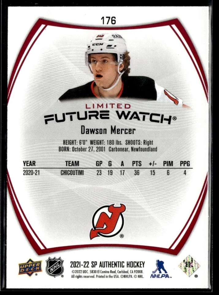 2021-22 SP Authentic limited red Dawson Mercer Rookie #176 - Image 2 of 2