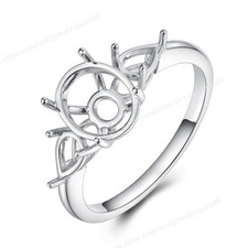 Sterling Silver 925 Women Semi Mount Ring 10x8mm Oval  Pear 6x4mm Prong Setting