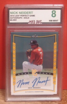 NICK NEIDERT Rookie AUTO***2014 Leaf GOLD--MINT 8***MARLINS---MAD DOG GRADING