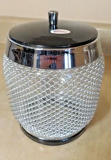 Vintage Ice Bucket with Lid, Glass and Metal Mesh Wire, Made In Czech Republic