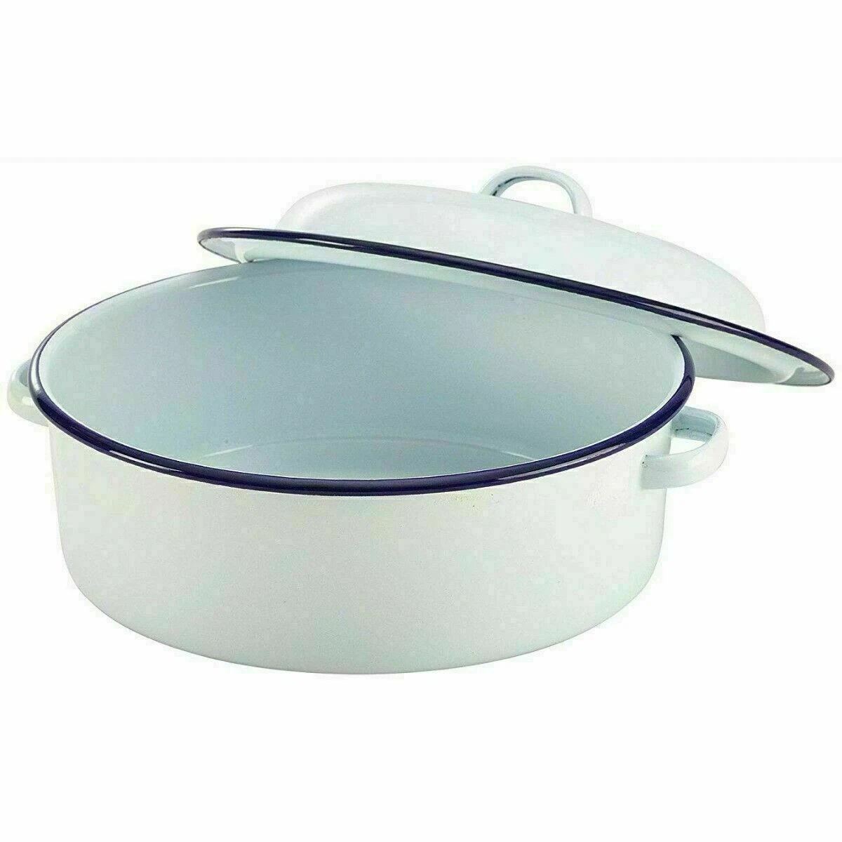 26CM ROUND ENAMEL ROASTING TRAY LID TIN OVEN ROASTER CASSEROLE PAN SELF BASTING