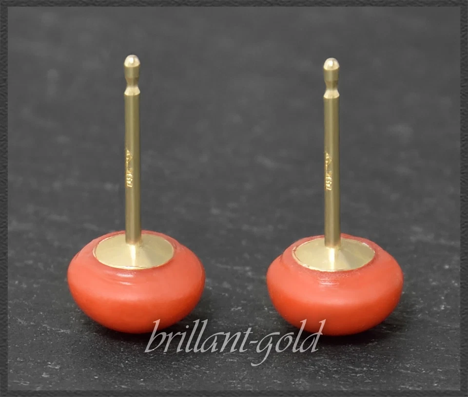 Ohrstecker rot Edel-Koralle Bouton 6, 7, 8 mm, aus 585 Gold, Damen Ohrringe - Bild 4 von 4