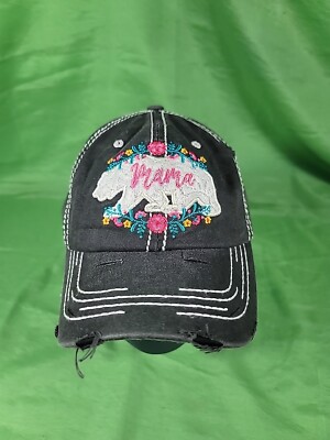 'Mama' Bear Distressed Style Black Gray Hat - By So Beautiful Mom Adjustable