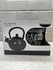 Reston Lloyd Calypso Basics 2 Qt Enamel-on-Steel Teakettle, Marble/Black NEW