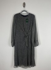 Nwt Ralph Lauren Chiffon Midi Dress Size 8 Navy Taupe Leaf Long Sleeve Modest