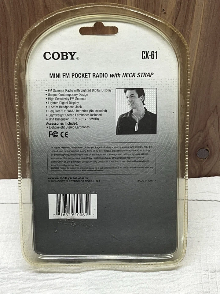 Coby CX61 Mini FM Pocket Radio w/ Neck Strap Built In Clock w/ Earphones NEW - Image 2 of 3