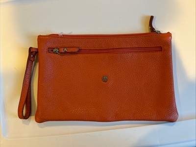 VALENTINA~Spice Orange Genuine Pebbled Leather Made in Italy LOGO Clutch Purse