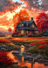 Country Village Landscape Diamond Art Kit for Adults 12 x 16 Inch