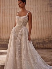 Spaghetti Strap Wedding Dress Pearl Bridal Gown A-line Sleeveless Floor-length