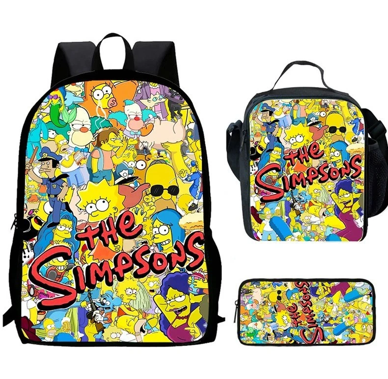 The Simpsons School Backpack Insulated Lunch Bag Rucksack Pencil Case Set Gift