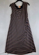 Ann Taylor Loft Women's Run How M Black And Nude Striped Ruched Dress Large
