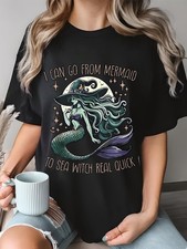 Women Mermaid Sea Witch Graphic T-Shirt Fantasy Ocean Casual Crew Neck Tee Top
