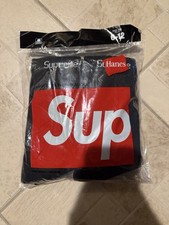 Supreme X Hanes Crew Socks - Black, 4 Pack, Size 6-12