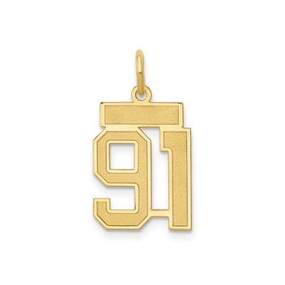 14k Gelbgold Zahl 91 Anhänger Blockschrift Unisex Charm poliert strukturiert