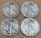 LOT OF 4 - 90% Silver Walking Liberty Half Dollar Circulated 1917 1943 1944 1946