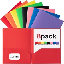 Plastic Folders with Pockets 8 Pack,Assorted Colors 