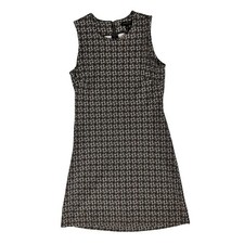Banana Republic Mini Dress 4 Black Brown White Geo Print Bodycon Sleeveless Work