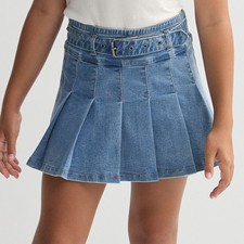 Vanilla Star Girl's Blue Pleated Denim Belted Skirt NWT 16