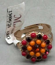 Mariana ring orange red crystals one size round R-7217 1202 READ NEW