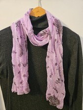 Pink/Lavender Sheer Scarf with Black Rose Print  Sparkle Accents   70"x20" NWOT