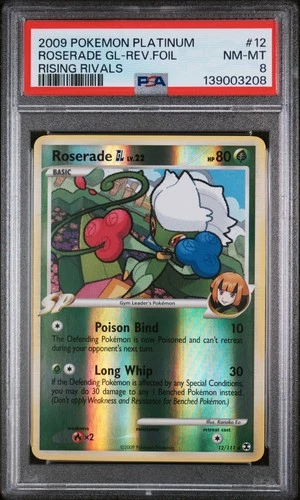 2009 POKEMON PLATINUM RISING RIVALS #12 ROSERADE GL-REVERSE FOIL PSA 8