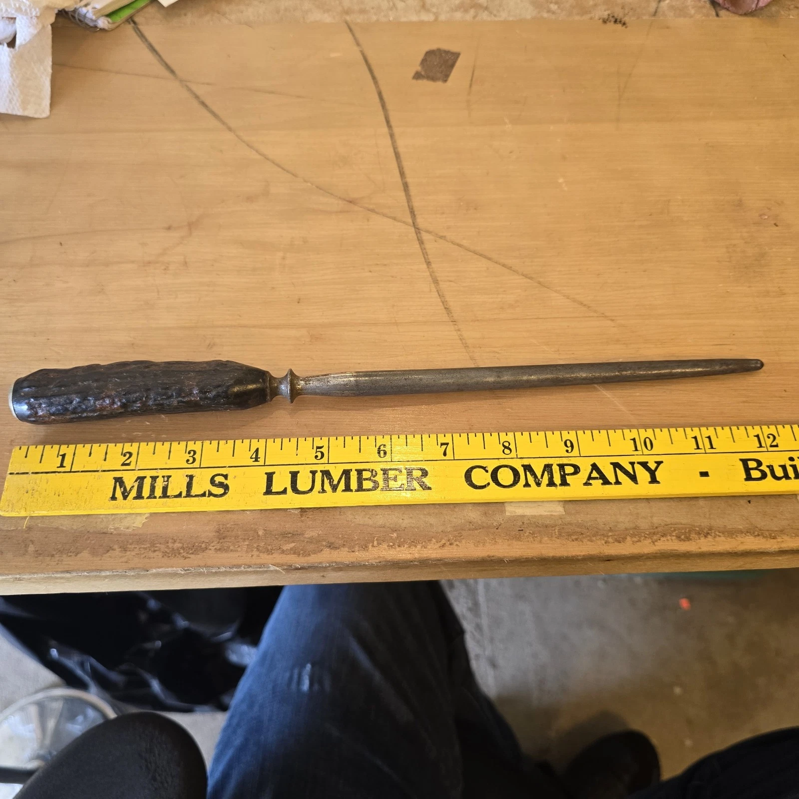 Vintage Antler Handle Knife Sharpening Steel Honing Rod 13" Butcher Kitchen Tool
