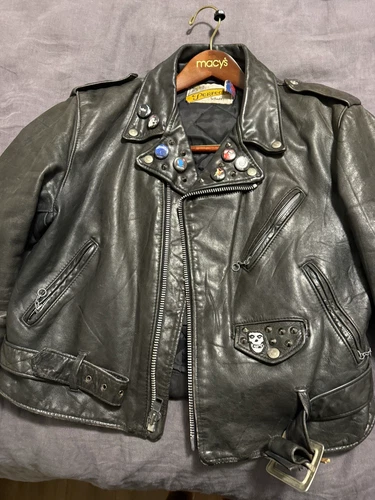 Schott NYC Perfecto Black Leather Biker Jacket Belted Zip Men's Size 46 118 video thumbnail