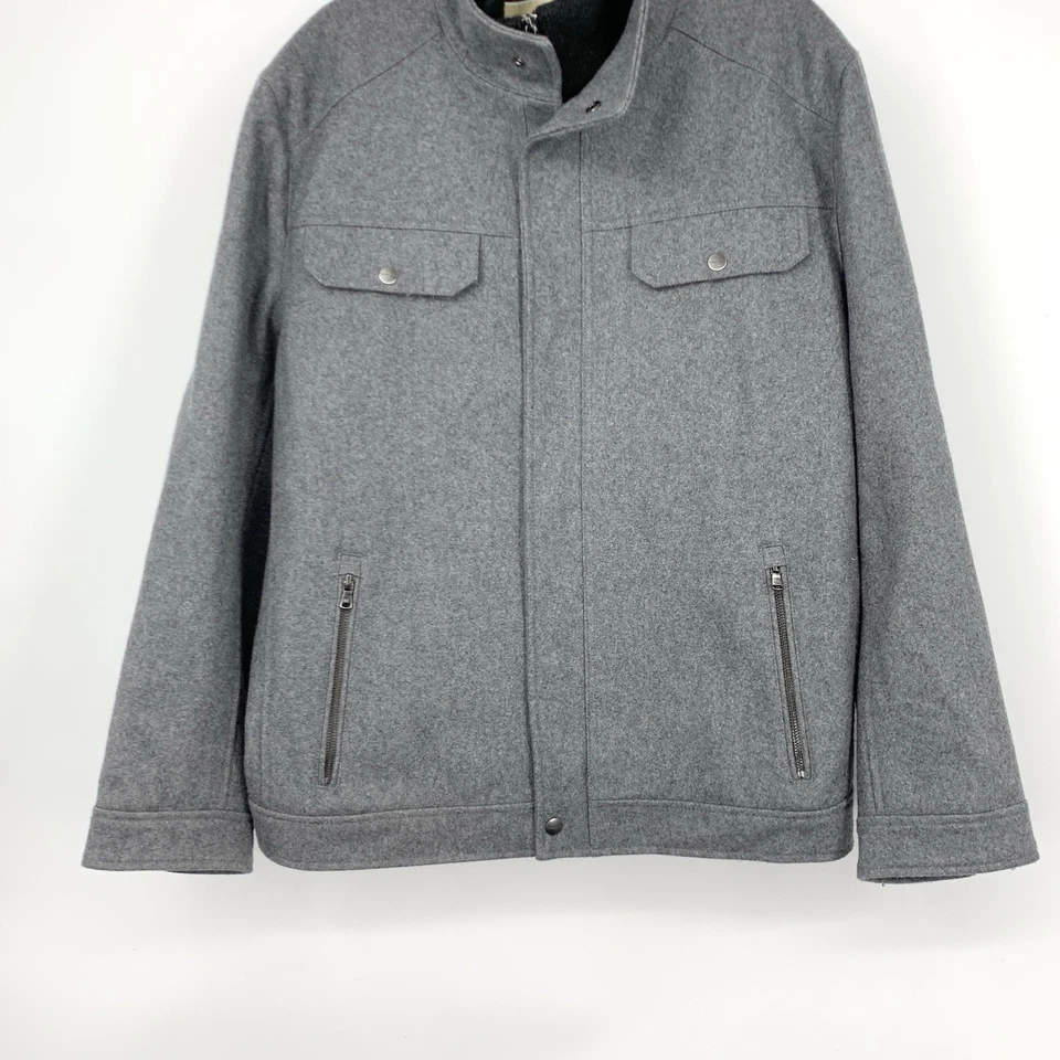 Michael Michael Kors Men Size XL Coat Jacket Gray Wool Zip Front Lined Pea - Image 3 of 4