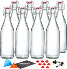8 Pack 1 L / 33 Fl. Oz. Swing Top Glass Bottles W/ Airtight Stopper Lids Fli