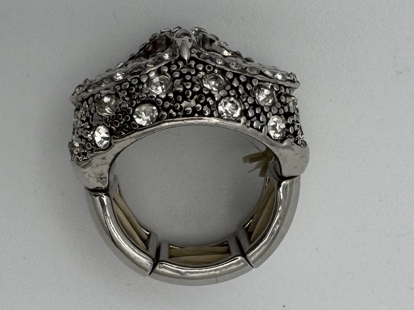 Large Owl Statement Ring Silver Tone Rhinestone C… - image 7