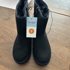 NWT Cat  Jack Big Girls Size 2 Black Holland Cozy Fuzzy Lined Boots