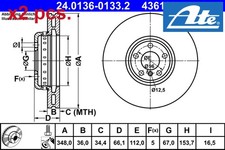 X2 PCS FRONT / BRAKE DISC SET LEFT AND RIGHT 24.0136-0133.2 ATE I