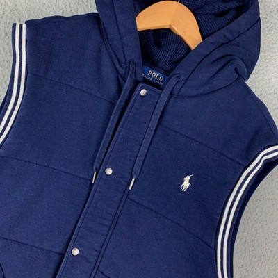 Polo Ralph Lauren Hoodie Vest Men's Large L Navy Varsity Waffle Lined Sweatshirt