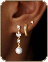 Ohrringe Set 3 Paar Hypoallergen Silber Gold 14K Vergoldet Zirkonia Creolen