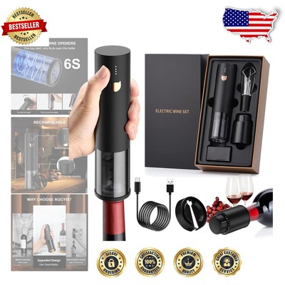 Compact Luxury Wine Gift Set: Electric Corkscrew & Accessories - Matte Black
