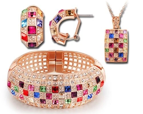 Elegant Colourful Swarovski Crystal Element Rose Gold Statement Jewellery Set - Image 3 of 4