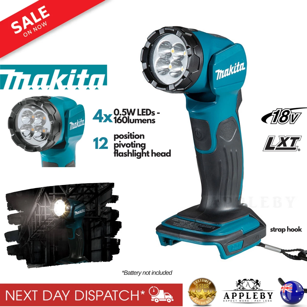 Makita 18V Cordless LED Torch Skin Pivot Head Flashlight Worklight