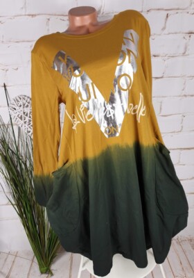 NEU ''LINDSAY'' ITALY DESIGNER BALLON KLEID TUNIKA PRINT OMBRE OCKER 38-42