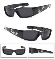 Locs Wrap Around Rectangle Sunglasses Shiny Black Smoke UV400 Biker LC66 Men