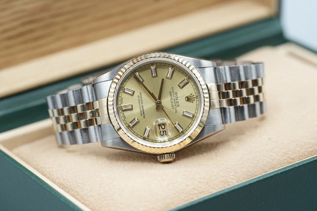 Gents Steel Gold Rolex Datejust 36mm Custom Champagne Baguette