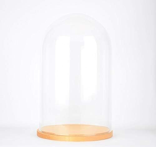 Large Handmade Mouth Blown Glass Dome with Natural Wooden Base H:50x30cm