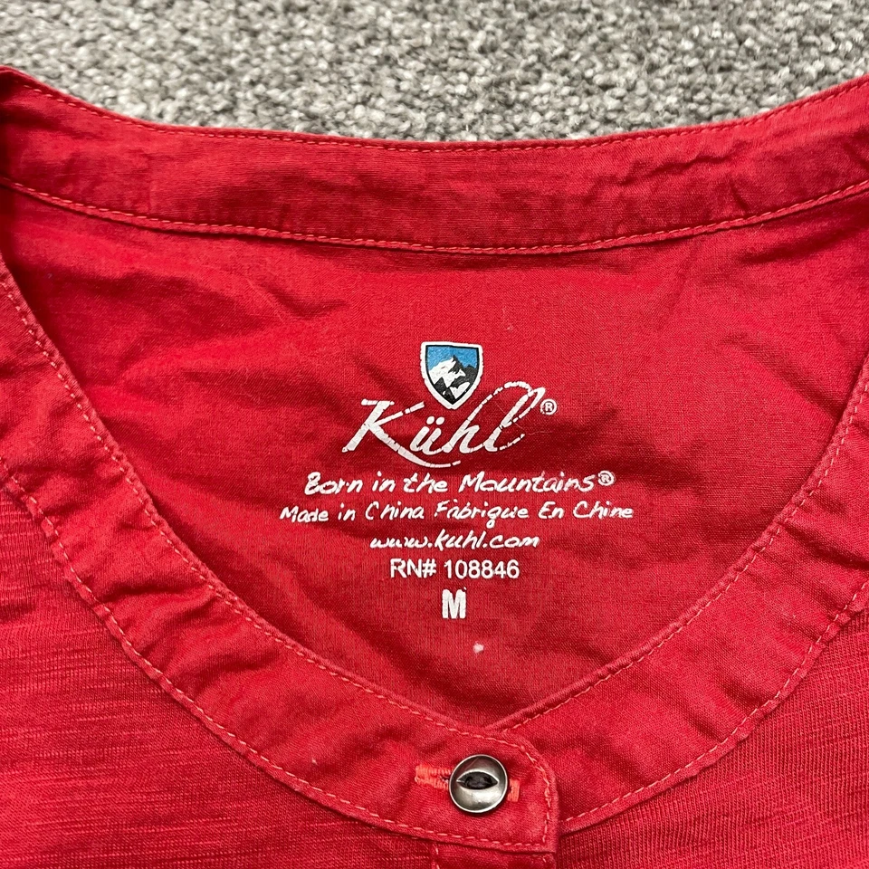 Camisa Kuhl Mediana Roja Cuello Henley Algodón Orgánico Blusa Manga Larga Damas LEER Foto 3 de 4