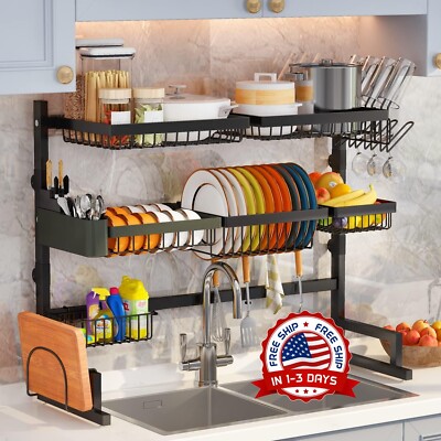 Escurridor De Platos Cubiertos Sobre Fregadero Acero Inoxidable Cocina Trastes