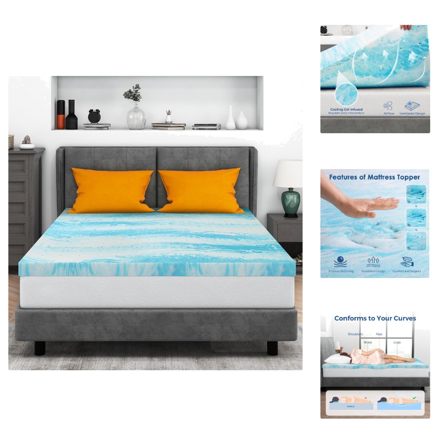 3 Inch Gel Memory Foam Mattress Topper for Full Size Beds Cooling Comfort-image