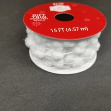 Holiday Time Gift Trim White Pom Pom 15ft