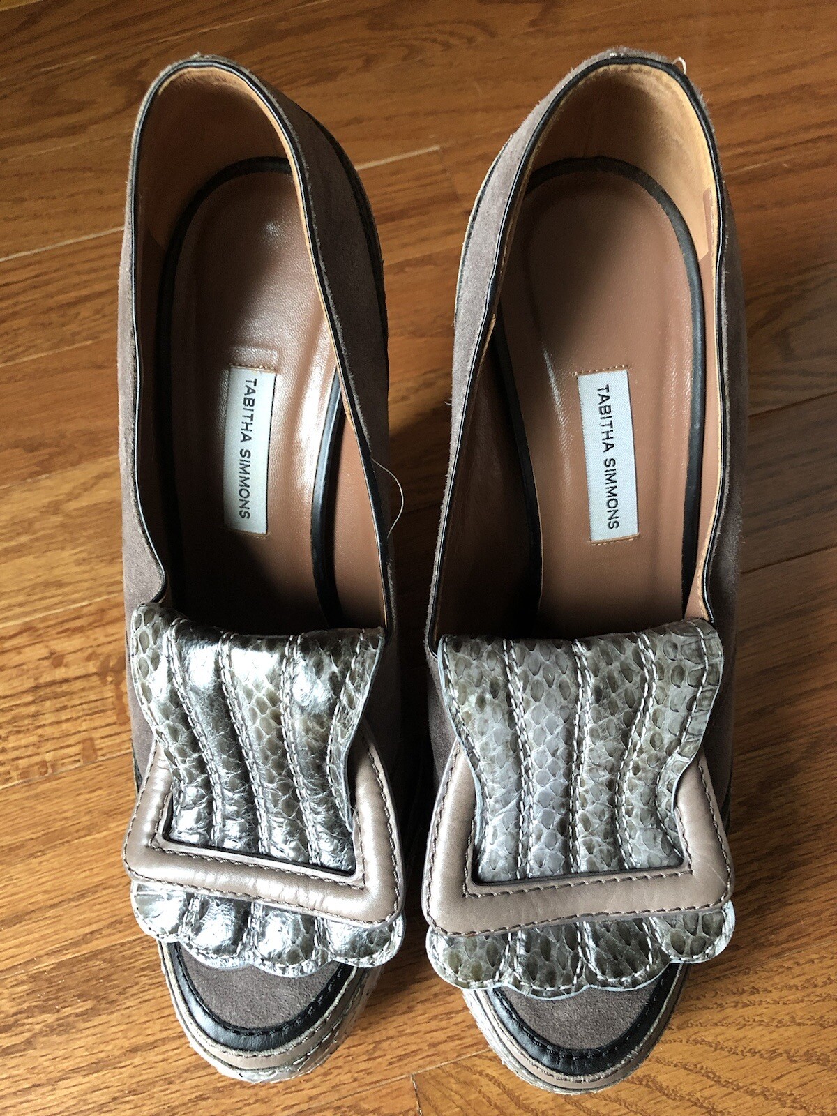 Tabitha Simmons Python Josephi Wedge Shoes Taupe … - image 1